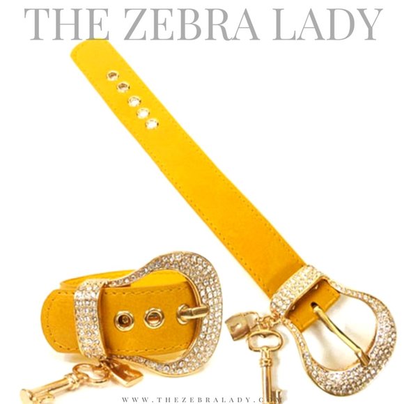 Yellow Fashion Belt Crystal Leather Bracelet - Picture 1 of 1